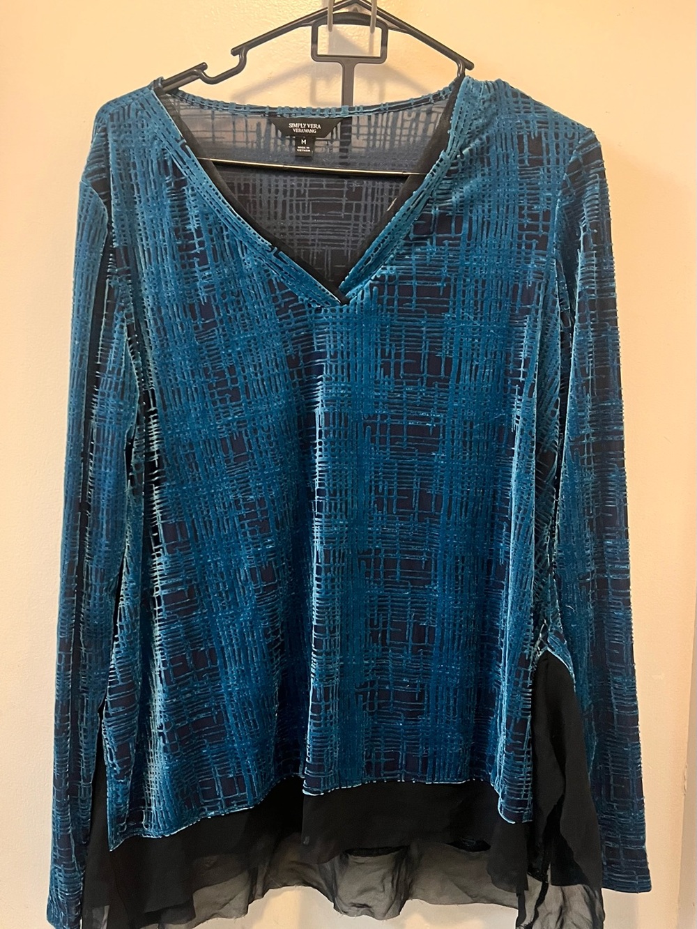 Simply Vera Vera Wang Teal Blue Velvet V-Neck Blouse